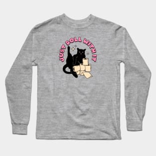 Roll with it Black Cat in beige Long Sleeve T-Shirt